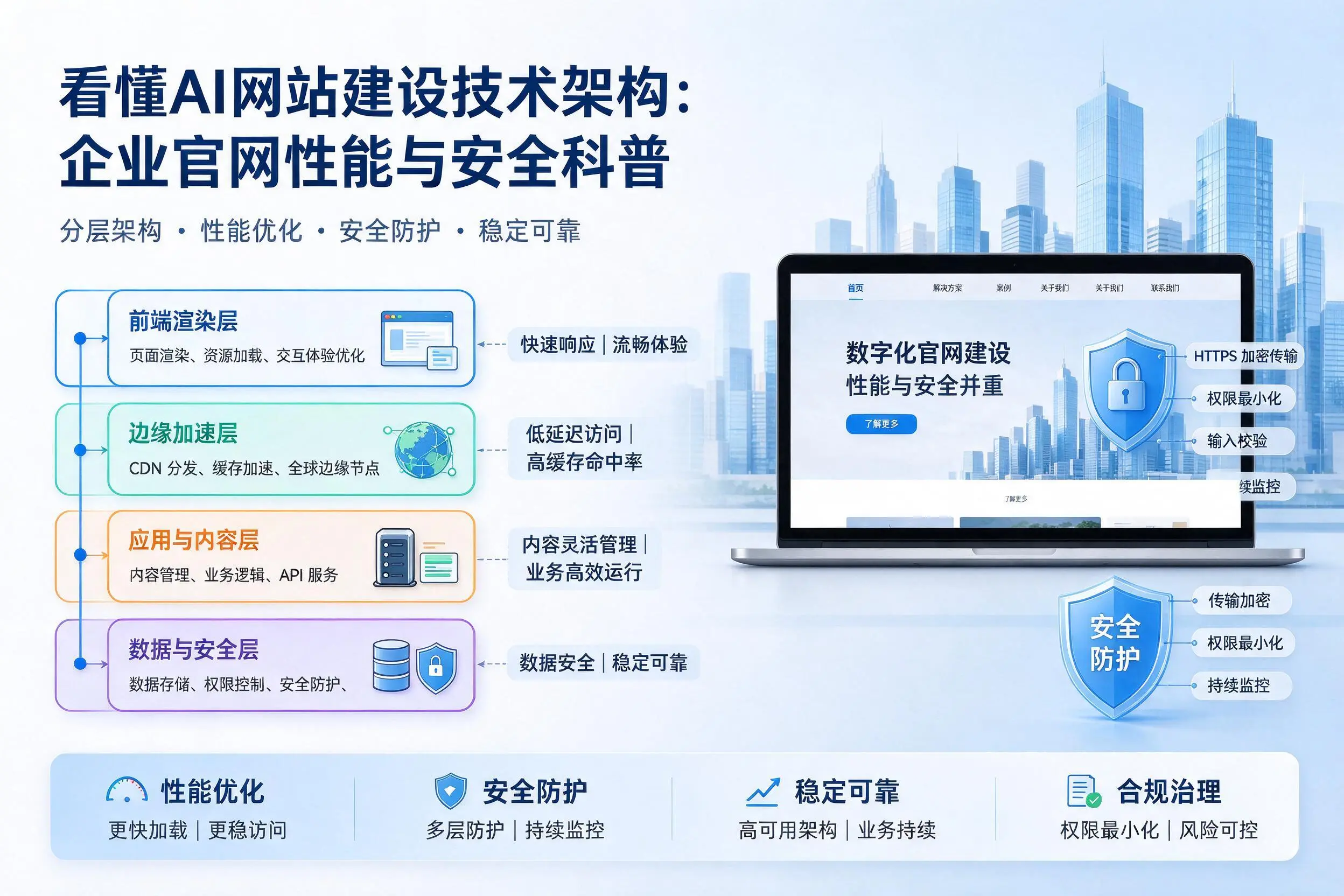 看懂AI网站建设技术架构:石家庄企业官网性能与安全科普