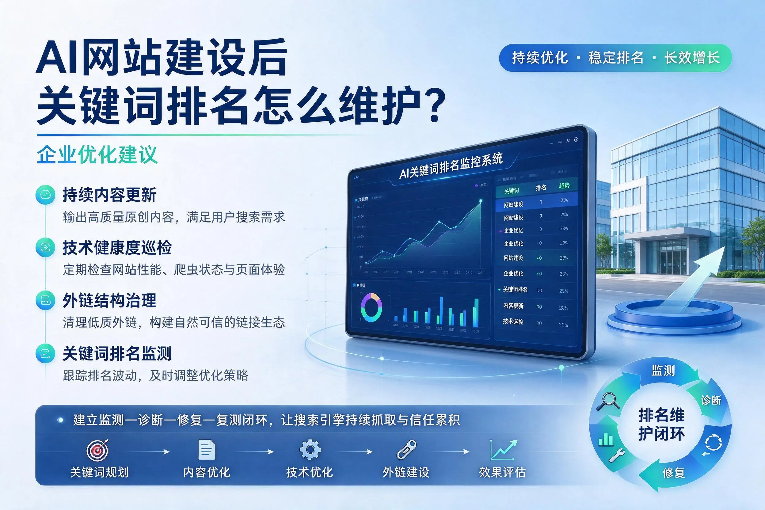 AI网站建设后关键词排名怎么维护？石家庄企业优化建议