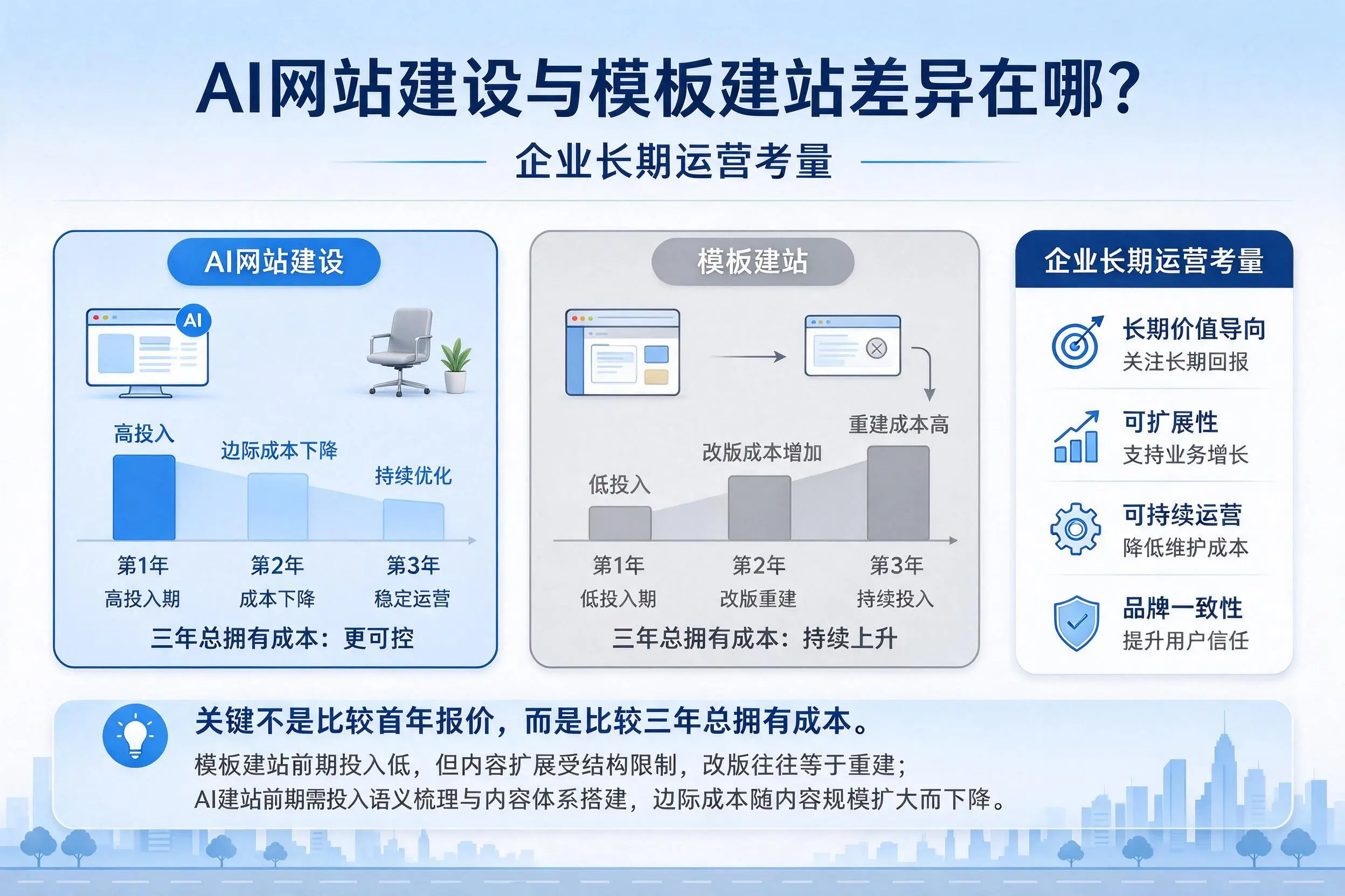 AI网站建设与模板建站差异在哪?石家庄企业长期运营考量