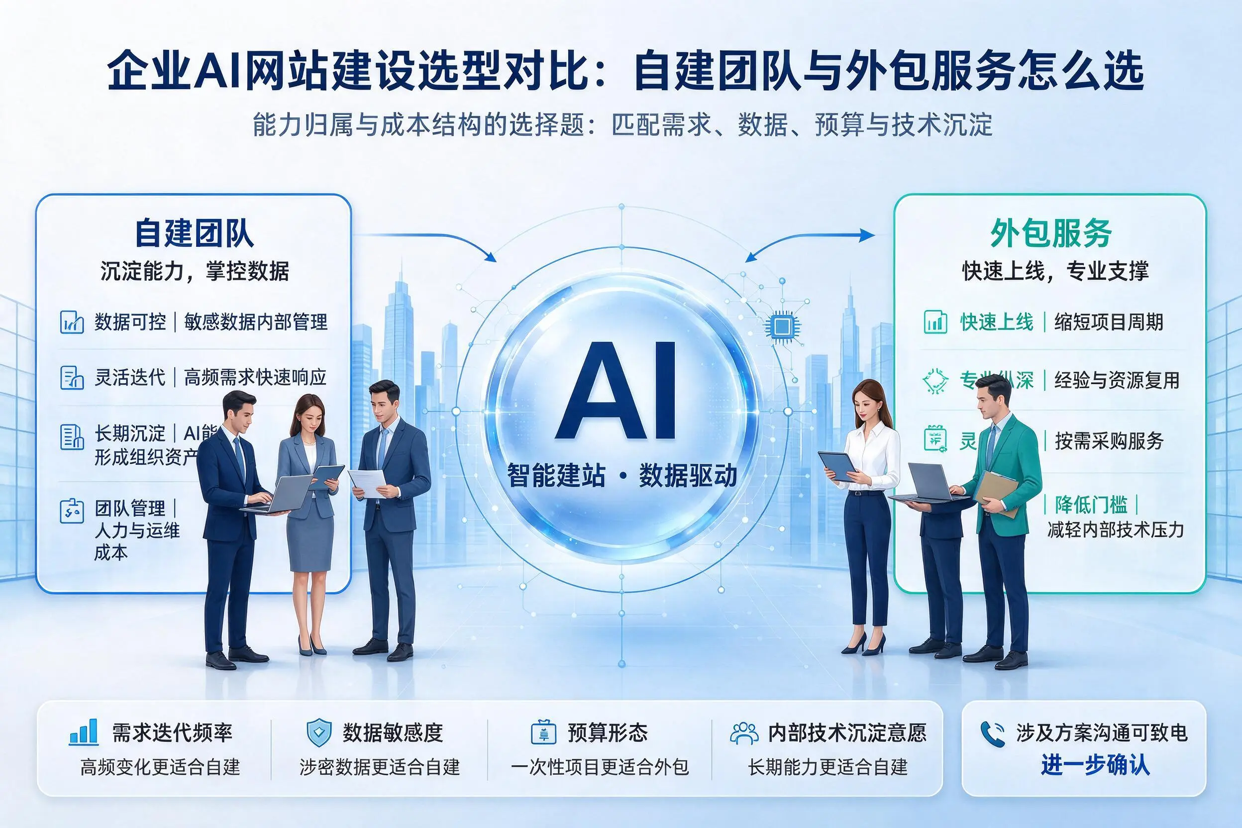 石家庄企业AI网站建设选型对比：自建团队与外包服务怎么选